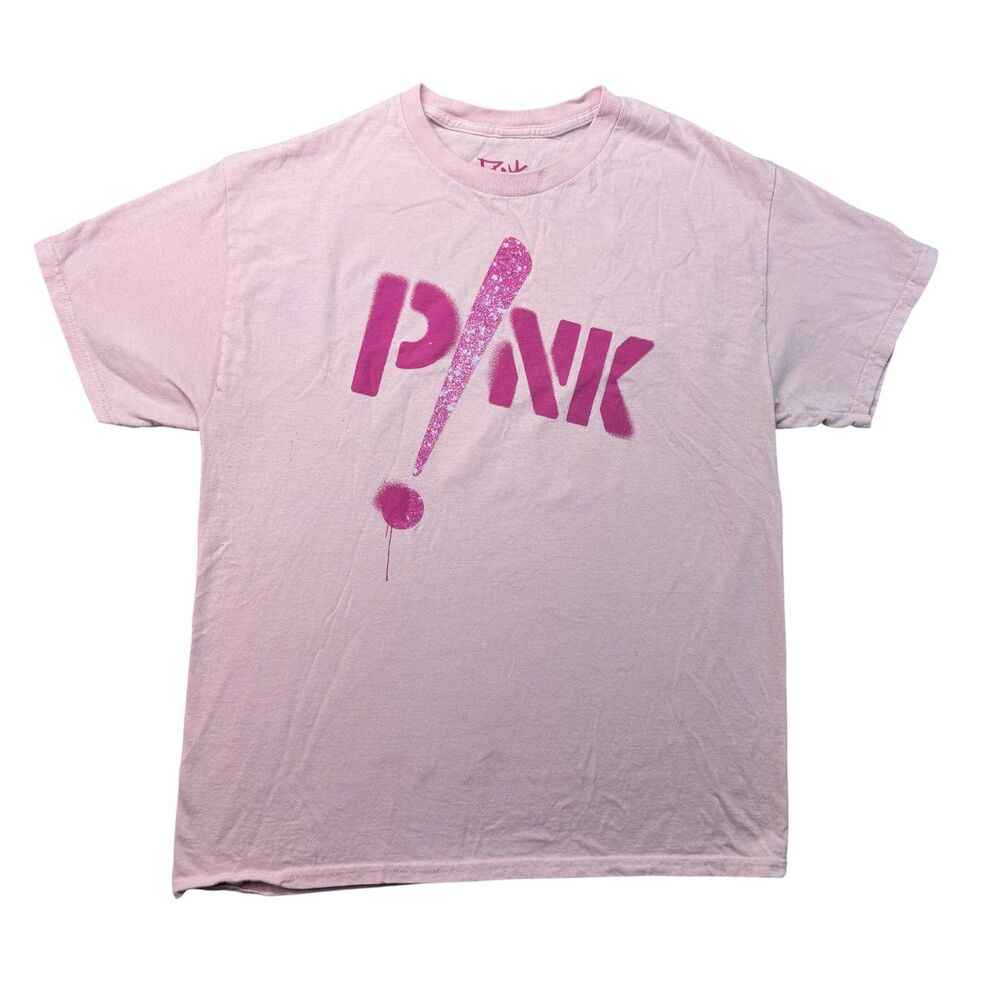 Pink T-Shirt Musician Women's Large Pink Graphic Short Sleeve Music Artist Top
